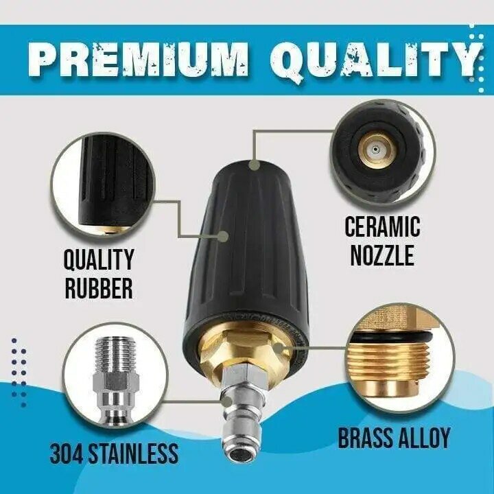 Zezzo®Boquilla Turbo de alta presión giratoria de 360 grados, Conector de enchufe de liberación rápida para lavadoras de alta presión, lavadora de coche