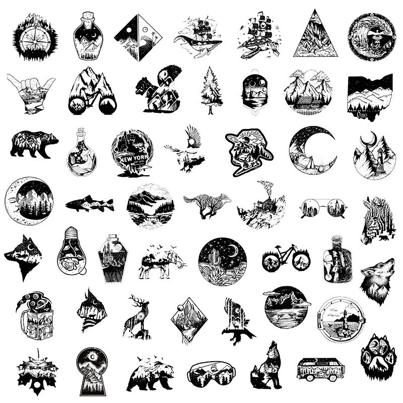 10/50PCS Black and White Outdoor Stickers Laptop Guitar Luggage Waterproof Graffiti Sticker Decal Kid Classic Toys