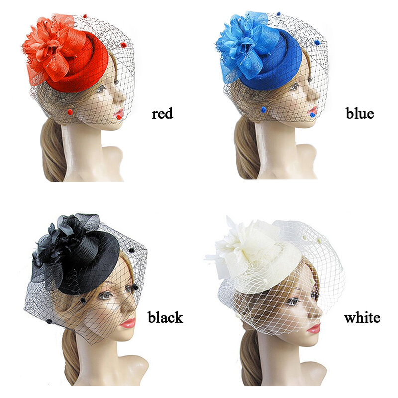 Sombrero de malla plegable para mujer, sombrero con Clip para el pelo, con plumas, para fiesta, artesanal, DIY, para adultos