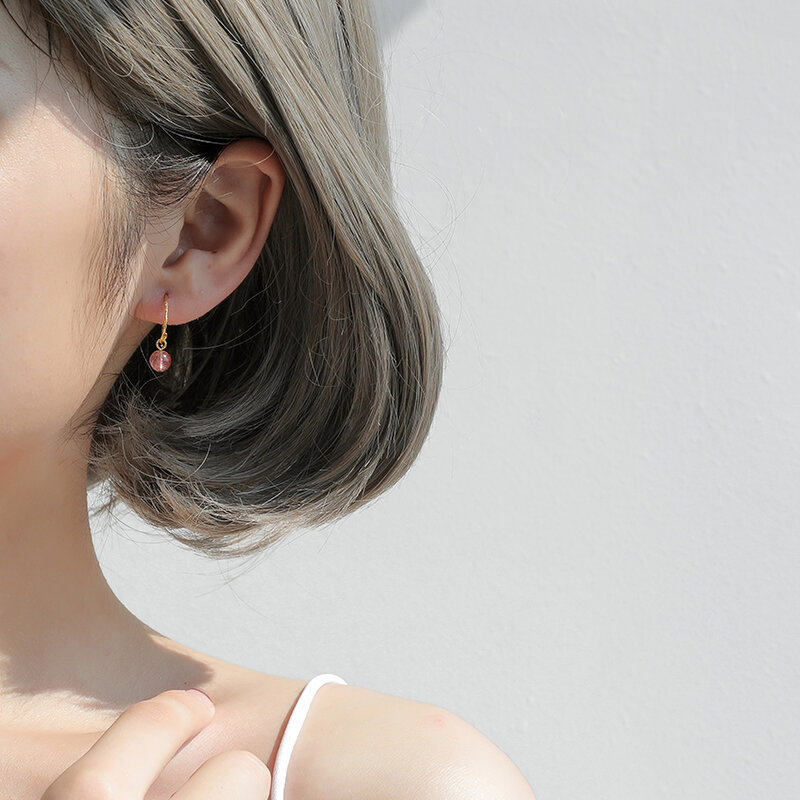 925 Sterling Silber Erdbeere Quarz Ohrringe für Frauen Rosa Kristall Kleine Eardrops Exquisite Super Fee Ohrringe Wearable