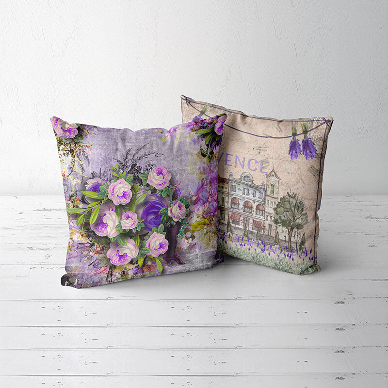 Sarung Bantal Sofa Dekoratif Provence Kissen Lavender Bunga Pribadi Sarung Bantal Lempar Hadiah Kelahiran Bayi