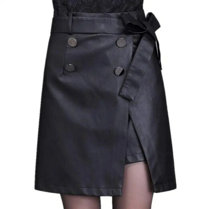 Женская кожаная юбка-трапеция, винтажная юбка средней длины с высокой талией и поясом, большие размеры, S/5Xl, K1228