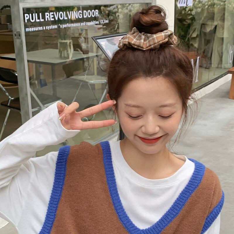 Neue Koreanische Vintage Runde Plaid Muster Stoff Haar Seil Süße Ring Kopf Seil für Frauen Mädchen 2021 Haar Zubehör