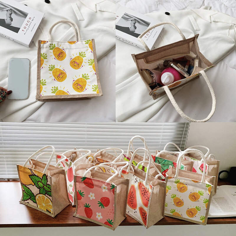 Printed Canvas Bag Shopping Bags All-match Canvas Bag Cartoon Handbag Canvas Bag Printed Lunch Bag Canvas Shopping Bag Hasp