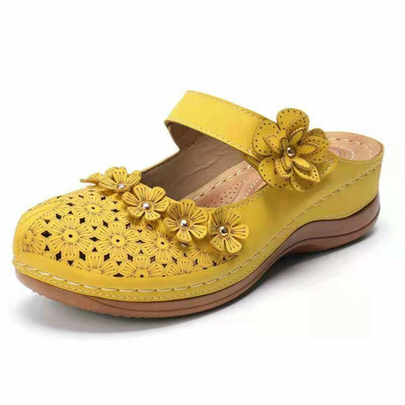 Jessic verão cunha sandálias flor do vintage fechado dedo do pé ajustável gancho loop cunhas mulher preguiçoso buraco sapatos plataforma sandália