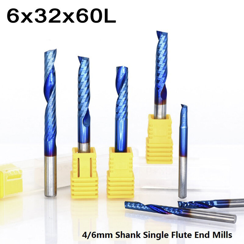 Herramientas de corte de PVC de molinillo de extremo de nailon, vástago de 4/6mm, broca de enrutador de recubrimiento Nano azul