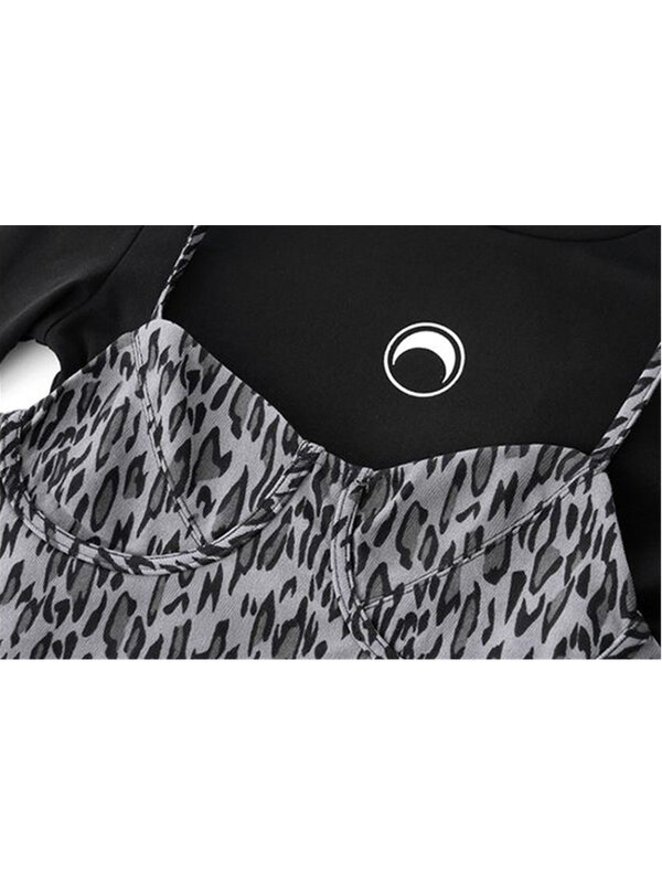 Conjunto de dos piezas de Top para mujer, Top corto con estampado de leopardo, camisola de manga larga y cuello redondo, Tops de Color sólido