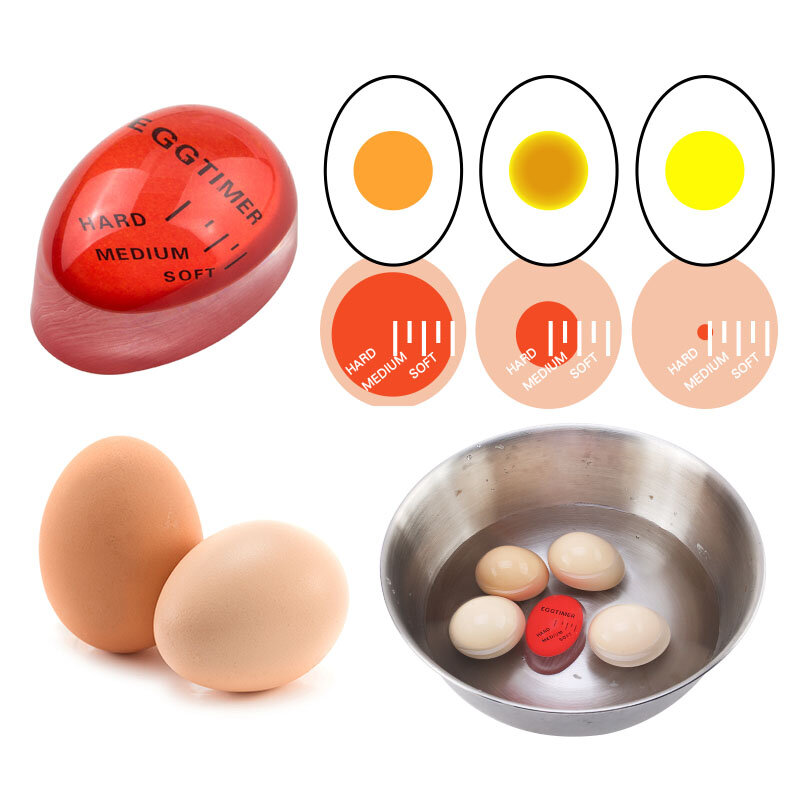 Minuterie à œufs à couleur changeante, matériau en résine, œufs bouillés parfaits par température, aide à la cuisine, minuterie à œufs, outils de minuterie rouge