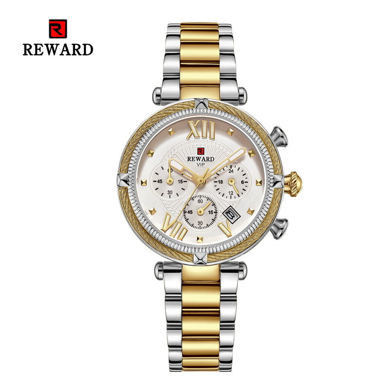 Wodoodporny zegarek sportowy na rękę kobiety kwarcowy ze stali nierdzewnej luksusowy klasyczny elegancki chronograf Dial zegar z kalendarzem Relogio Feminin
