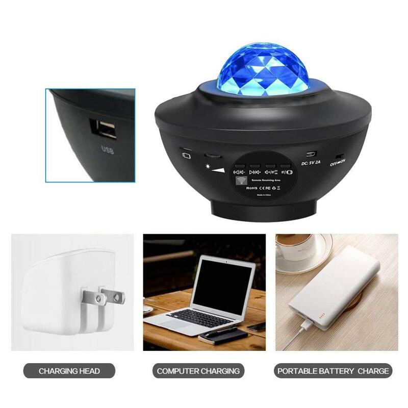 Proyector luz LED de estrellas, lámpara de noche con USB, música de Star Night Light, con Bluetooth activado por sonido, ideal para decoración