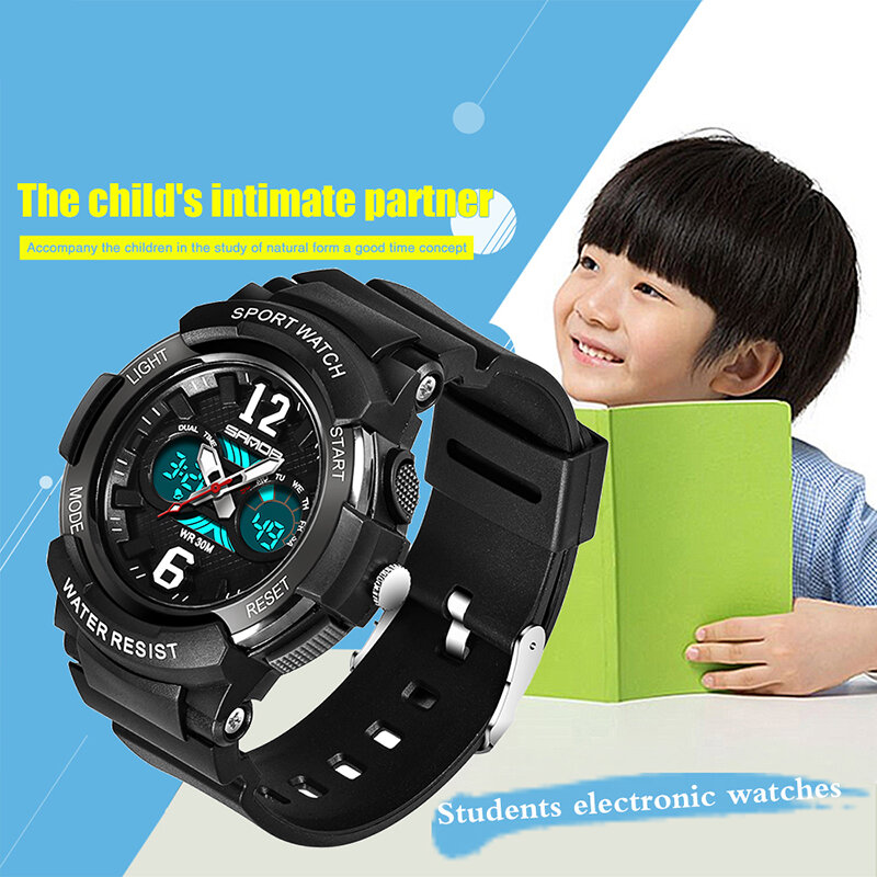 Reloj SANDA con luz LED trasera colorida para niños, relojes de pulsera de deporte niños, cronógrafo con alarma a prueba de agua 30 m, reloj calendario regalo 757
