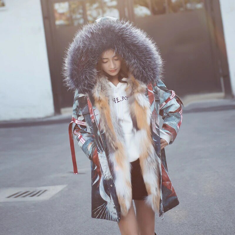2021 Real Fur Parka ผู้หญิงยาวลงเสื้อฤดูหนาวธรรมชาติ Fox ขนสัตว์ Hooded ถอดออกได้ Liner เสื้อขนเป็ด Doudoune Femme