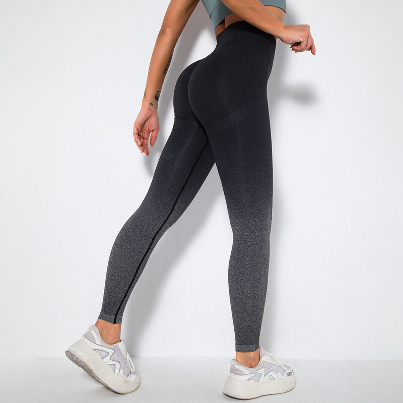Pantalon de Yoga sans couture, collant de couleur dégradée, pantalon de Fitness, taille haute, extensible, pour sport, course à pied, pour femmes