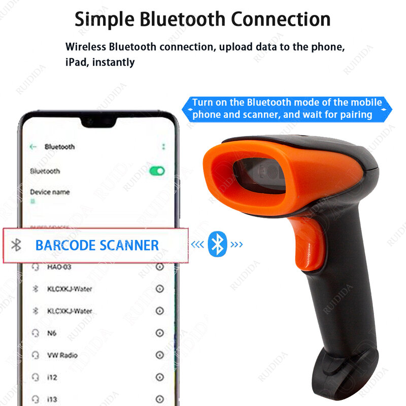 Handheld Bedrade Scanner 2d Qr Barcode Scanner 1D/2D Qr Code Reader Wireless Bluetooth Barcode Scanner Usb PDF417 barras