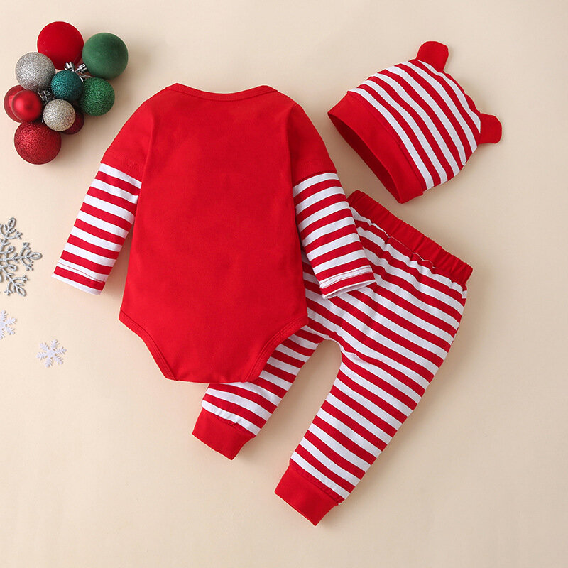 3PCS Newborn Baby Girls Clothing Set My First Christmas Outfits Boy Xmas Romper+Hat+Pant Suit New Year Baby Rompers Ropa de Bebe