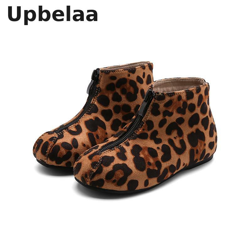 Botas de invierno para niños y niñas, zapatos de leopardo a la moda, tobilleros de cuero, cálidas, de felpa, para nieve, 2021