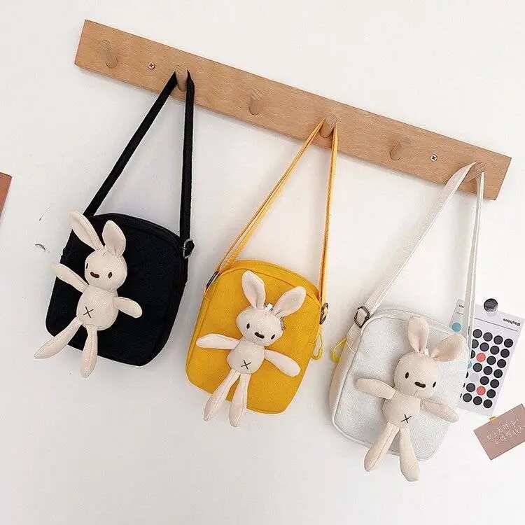 Lovely Girls Bunny Shoulder Messenger Bags Cute Rabbit Women's Canvas Shoulder Bag Female Small Coin Purse Handbags Square Bag