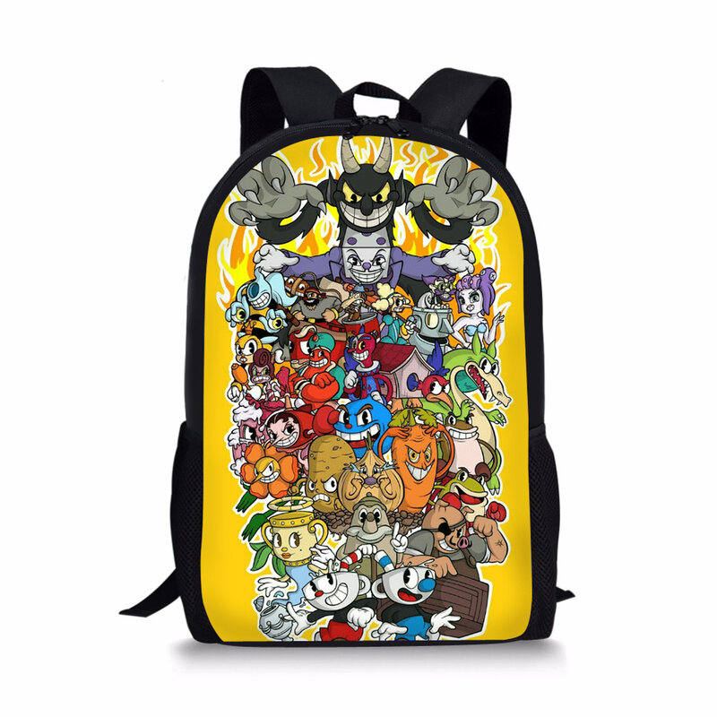 Mochila escolar moderna para niños, morral de viaje con estampado 3D de Cuphead Mugman, mochilas escolares con diseño de dibujos animados de Anime