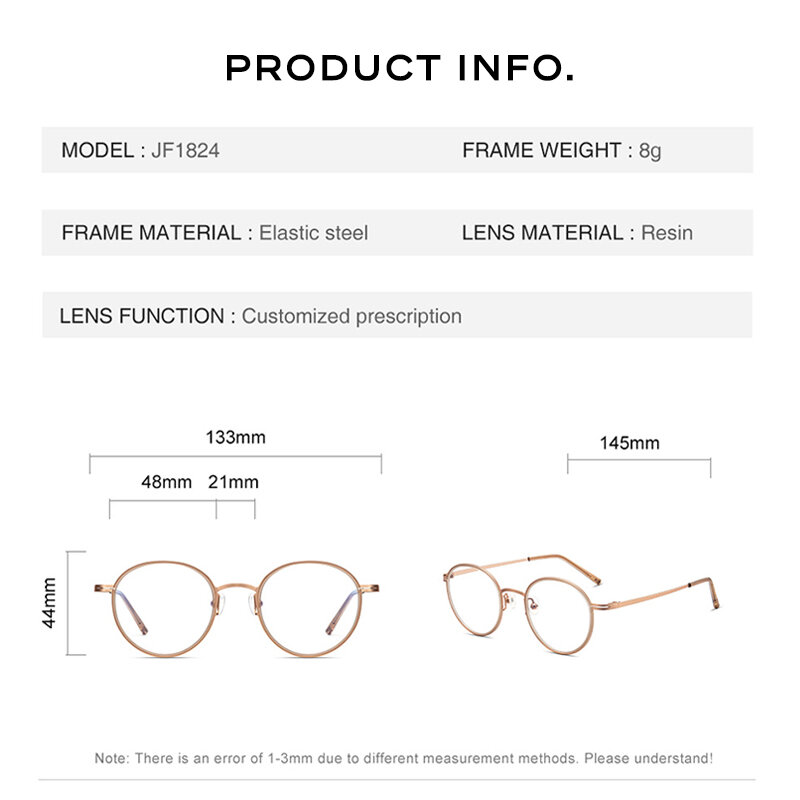 CAPONI Classic Round Frame Glasses Women Blue Light Protection Computer Eyeglasses Support Prescription Trendy Eyewear JF1824