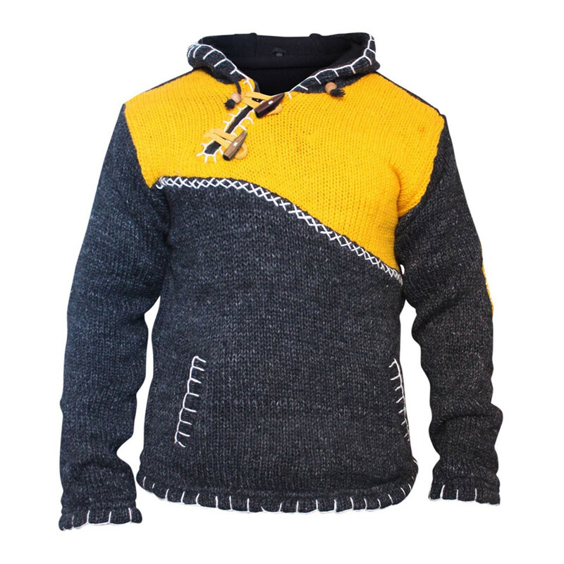Camisola de malha masculina com capuz pulôver jumper streetwear recortado outono primavera splice ponto com capuz manga longa camisola fina topo
