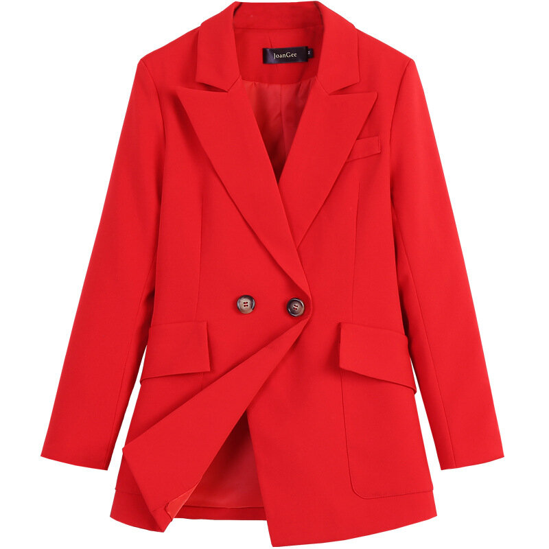 Set Celana Setelan Wanita Ukuran Besar M-5XL Baru Musim Gugur dan Musim Dingin Kasual Profesional Jaket Merah Blazer Celana Panjang Kasual Set Dua