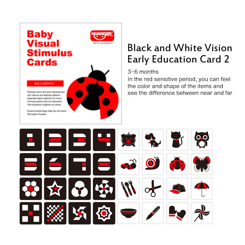 Cartes en carton de couleur noir et blanc pour la Cognition des enfants, pour l'éducation précoce des bébés