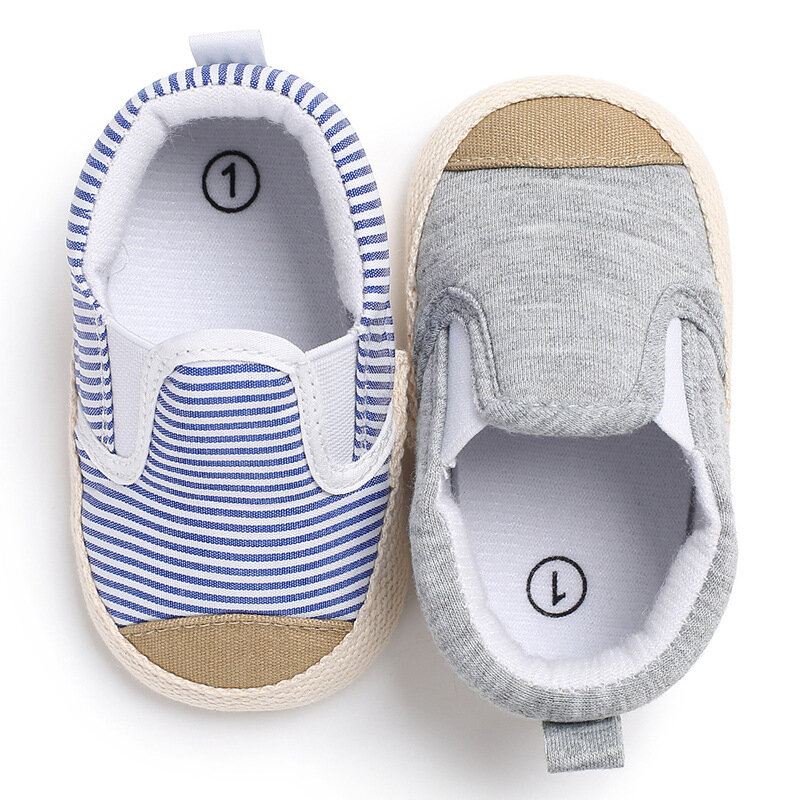 Sapatos de bebê para meninas e meninos, calçados listrados para primeiros passos, sola macia para crianças de 0 a 18 meses
