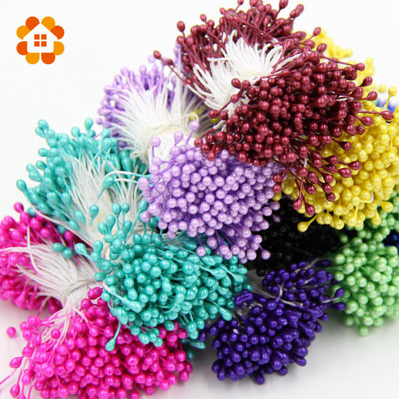 150PCS Artificial Flower Double Heads Stamen Pearlized Craft Cards Cakes Decoration Floral for Home Wedding Party Decorations