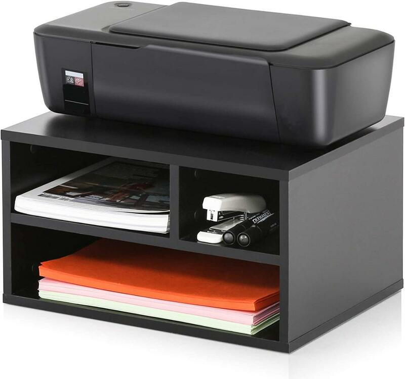 Support en bois pour imprimante, pour bureau avec rangement, espace de travail, pour la maison et le bureau, noir [US-W]
