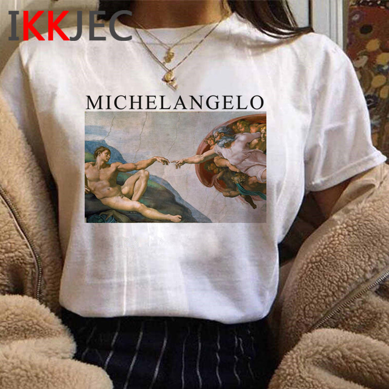 Camiseta de estética de Michelangelo para mujer, camisetas gráficas kawaii para mujer, camiseta blanca para parejas, top tumblr