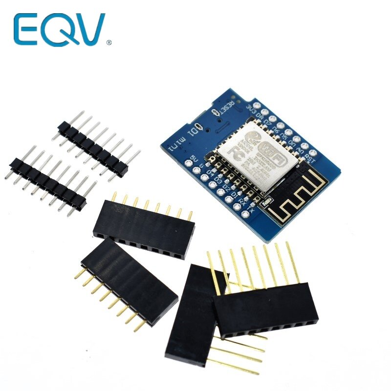 EQV-Placa de desarrollo modelo D1 mini NodeMCU Lua, tarjeta de 3,3V con pines, ESP-12, D1, ESP8266, ESP-12F, CH340G, CH340, V2, USB, WeMos, wifi, IOT