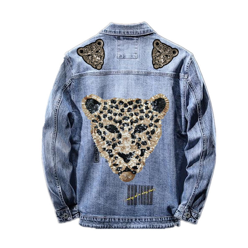 Patch di paillettes testa di leopardo Patch di vestiti fai-da-te per abbigliamento ricamato cucito