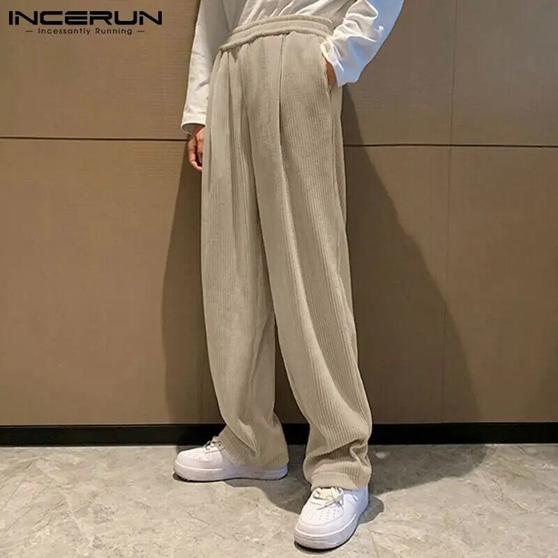 Handsome Well Fitting Men Elastic Long Pant Streetwear Style Loose Corduroy Trouser INCERUN Waist Oversized Pantalons S-5XL 2021