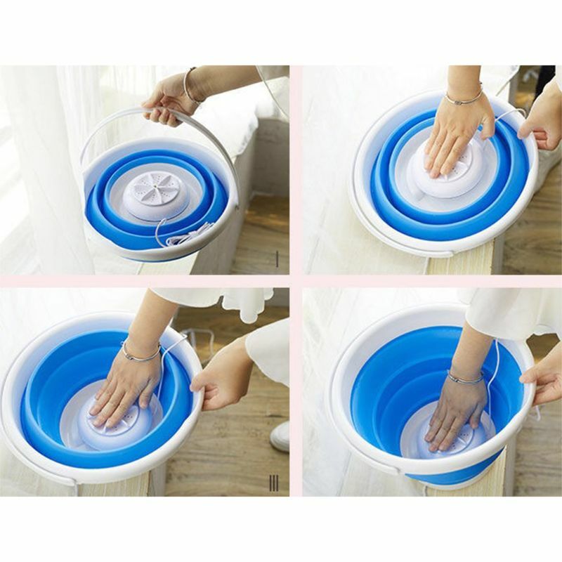 Foldable Mini Washing Machine Rotating Ultrasonic Turbines Washer USB Charging Laundry Clothes Cleaner for Home Travel D0AB