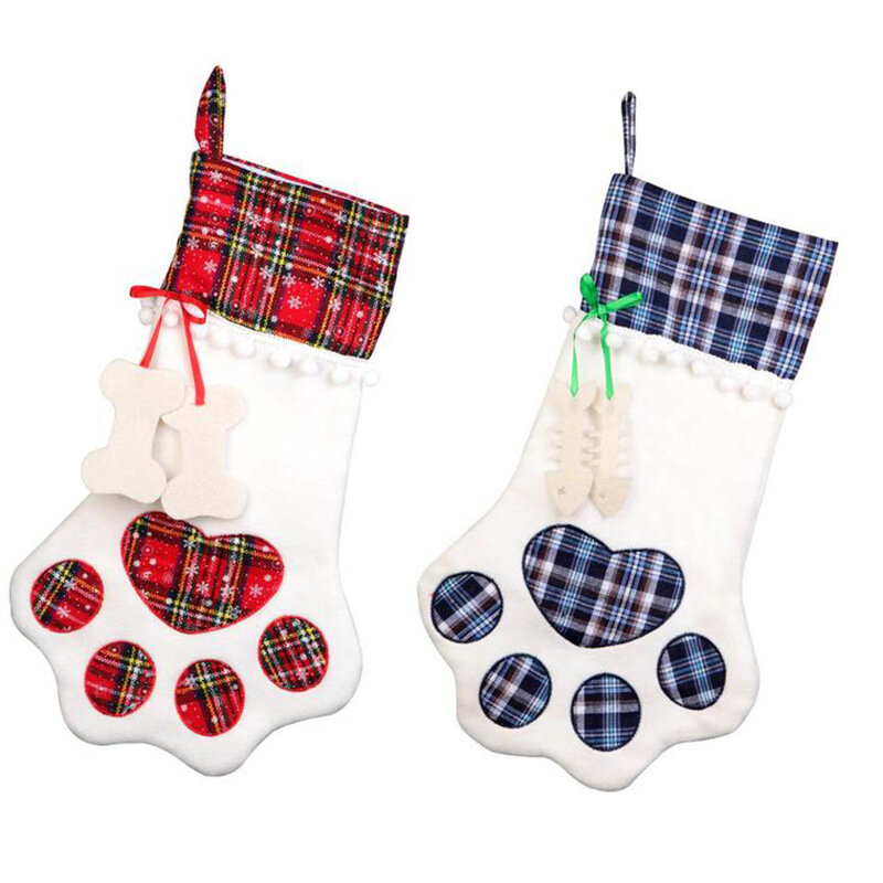 Medias de Navidad personalizadas para mascotas, de 18 pulgadas, con patrón de pata de gato y perro, para decoraciones de árbol de Navidad