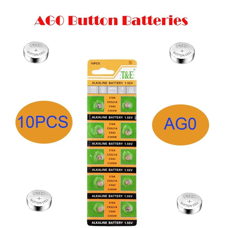 Щелочные батарейки AG0 2021Top, 10 шт., 10 мА · ч, SR521LR63, 379A, 1,55 в, 379 SR63, для часов, игрушек, пультов