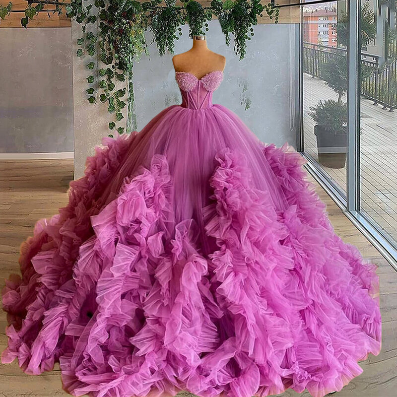 Custom Pink Vestidos De Quinceañera Debutante De La Cola Larga Vestidos De  Quinceañera Flores Decorado Sweet 16 Vestidos Vestidos De 15 Anos |  .uk