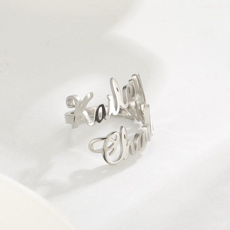 Novo personalizado dois-nome amantes casal anel ajustável presente personalizado de aço inoxidável personalizado aniversário anel de jóias