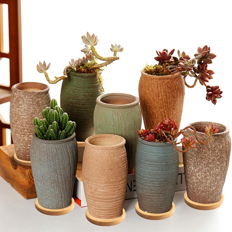 Macetas de bambú para plantas, platillo redondo para Cactus, bandeja moderna de cerámica blanca, 10 unidades