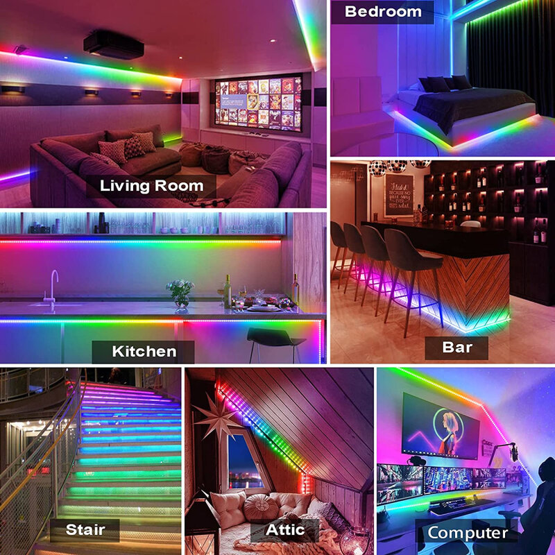 Tira de Luces LED con Bluetooth y Control inteligente Alexa, Luces ws2812b ws2811 RGB 5050, 30M, Luz Flexible, resistente al agua, para Festival en casa