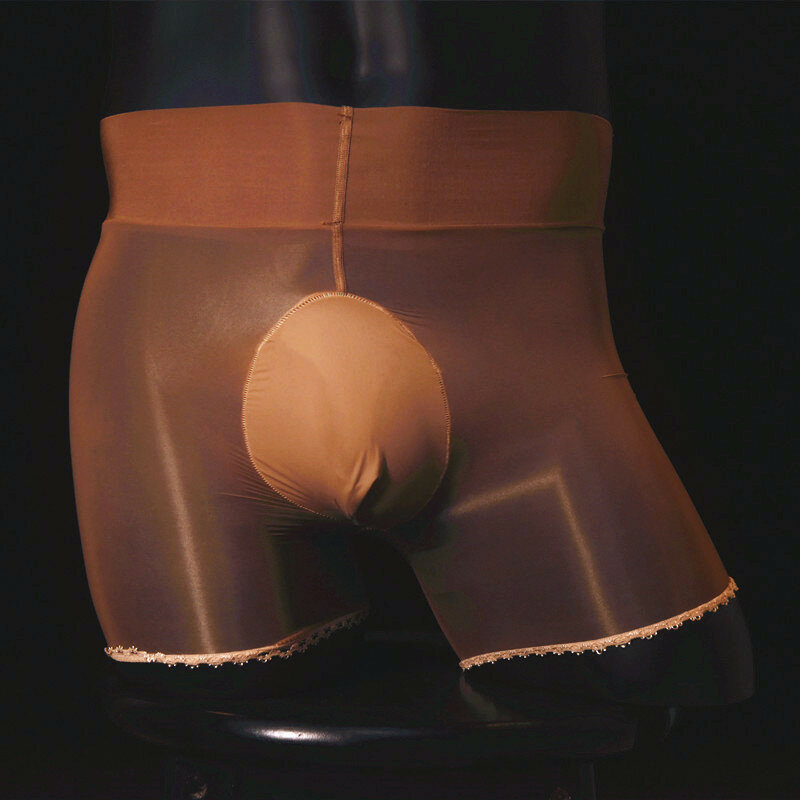 Neue Sexy Transparent glatt wie öl silk mens lingerie hohe elastische boxer homosexuell öffnen schließen welle tasche unterwäsche