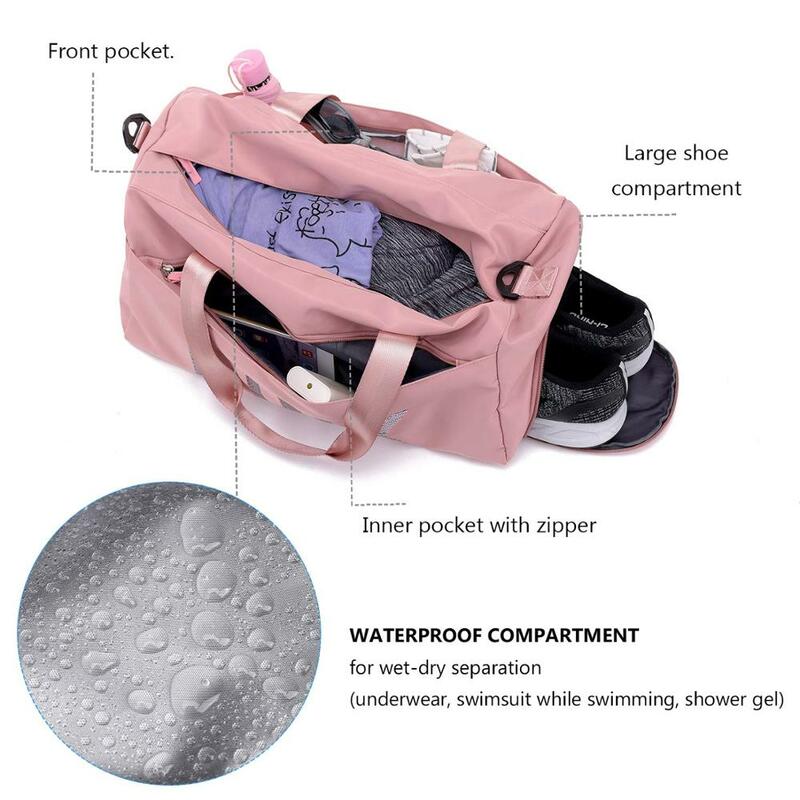 Bolsa de viaje resistente al agua para gimnasio, bolsa de lona deportiva con compartimento para zapatos, húmeda y seca capa de separación, bolsa Weekender