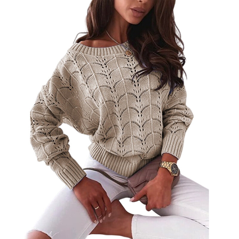 Женский трикотажный свитер с открытыми плечами и длинным рукавом «летучая мышь»