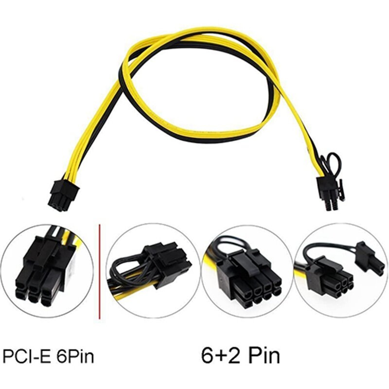 Cable de alimentación de 6 pines PCI-E a 8 pines (6 + 2) PCI-E (macho a macho) GPU, 50cm para tarjetas de imagen, placa de separación de servidor de minería, 6 uds.