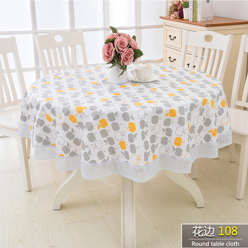 Pastoral Round Table Cloth Plastic Waterproof Oilproof Table Cover Floral Printed Lace Edge Anti Hot Coffee Tea Tablecloth