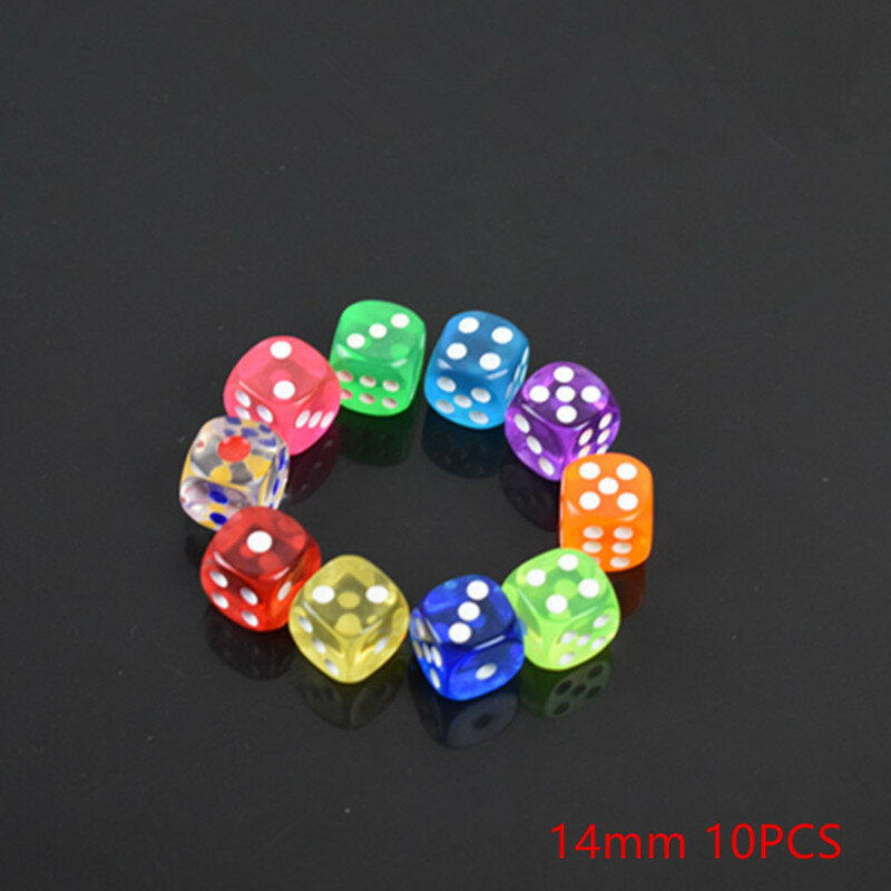 10PCS/14mm Acrylic Transparent 6-Sided Dice 10 Color High Quality Toy Dice For Club / Party / Family Games