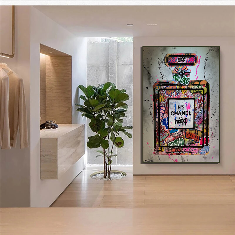 Perfumy Graffiti kolorowy plakat na płótnie malarstwo druk Cuadros dekoracja ścienna Mural na nowoczesny wystrój salonu domu bez Fram