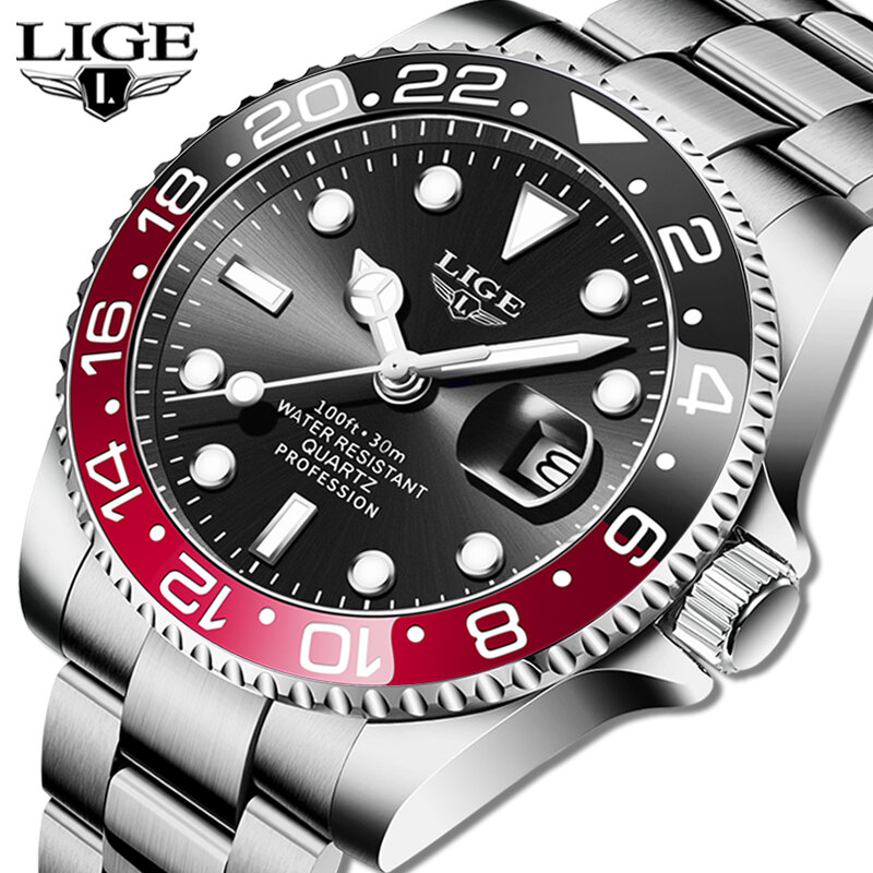 Часы наручные LIGE Мужские кварцевые, брендовые Роскошные модные водостойкие до 30 атм, спортивные с датой, 2022