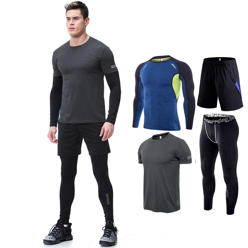 ファッション男性の半袖ショートパンツ、tシャツ、速乾性のスポーツカジュアルウェア、トレーニング服、プラスサイズ4ピース