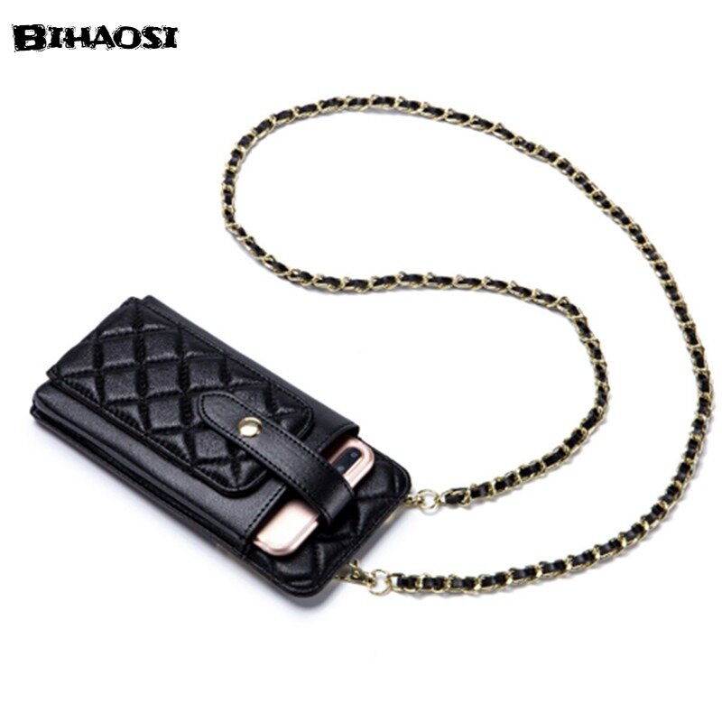 Bolso pequeño con cadena de cuero para mujer, cartera con Diagonal, versión Vertical, para teléfono móvil
